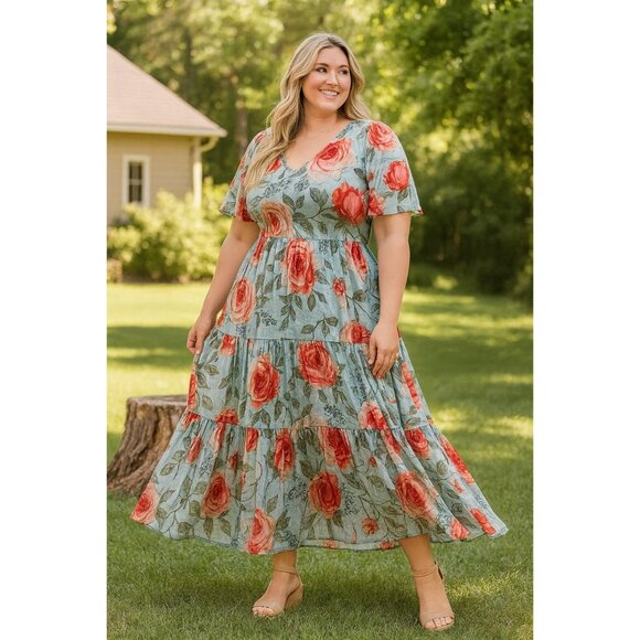 SOFT SURROUNDINGS First Bloom Plus Size Dress Floral Maxi Blue/Green size 1X - Picture 1 of 14
